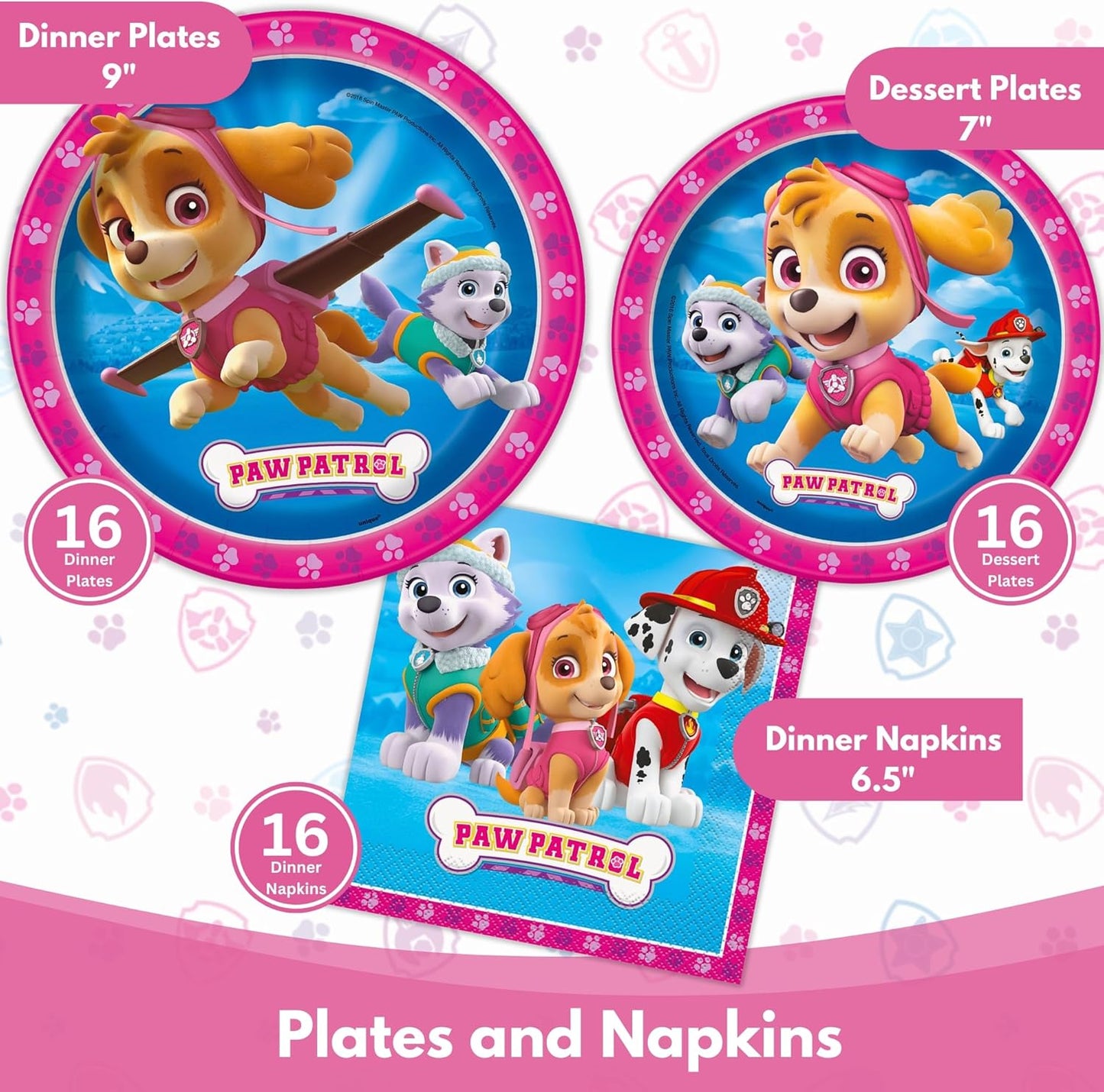 Skye Paw Patrol Birthday Decorations - Complete Party Set for 16 with Plates, Napkins, Banner & More