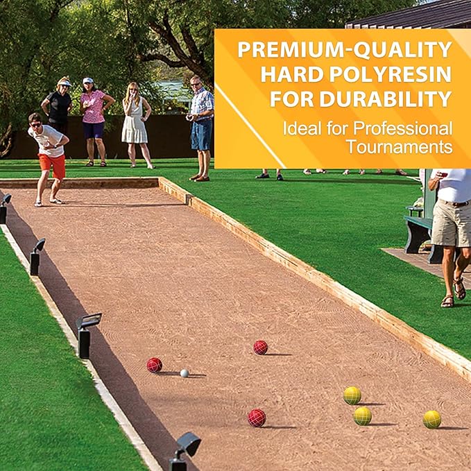 Professional Grade 107mm Bocce Ball Game Set Regulation Size and Weight 920g for Official Tournaments (Red and Yellow)