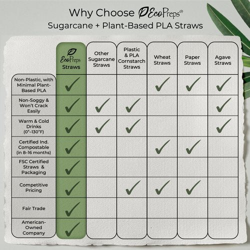EcoPreps Flexible Biodegradable Sugarcane Straws, 120 Count | 100% Compostable, Plastic-Free, Eco-Friendly Drinking Straws for Cold Drinks | 7.8'' Bendable, Disposable Sugarcane Fiber Straw (120 PCS)