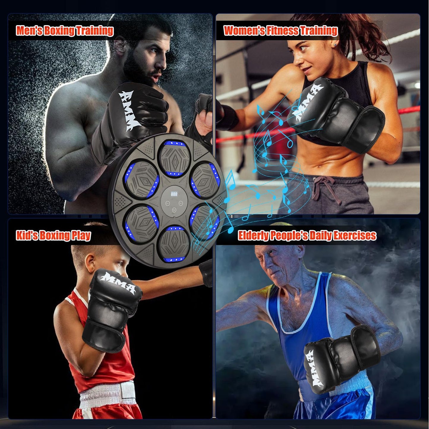 Stomonster Music Boxing Machine, Smart Bluetooth Boxing Equipmen with Gloves, Boxing Machine Wall Mounted Music for Kids Adult, Boxing Target Workout Equipment for Home, Office, Gym (Black)