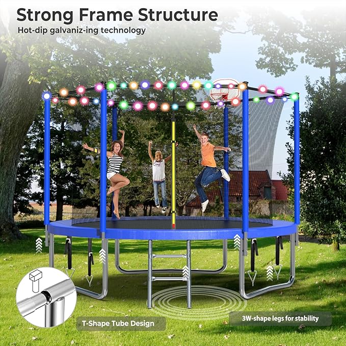 Upgraded 16FT 15FT 14FT 12FT 10FT 8FT Trampoline Outdoor with Basketball Hoop and Net, Capacity for 4-6 Kids and Adults