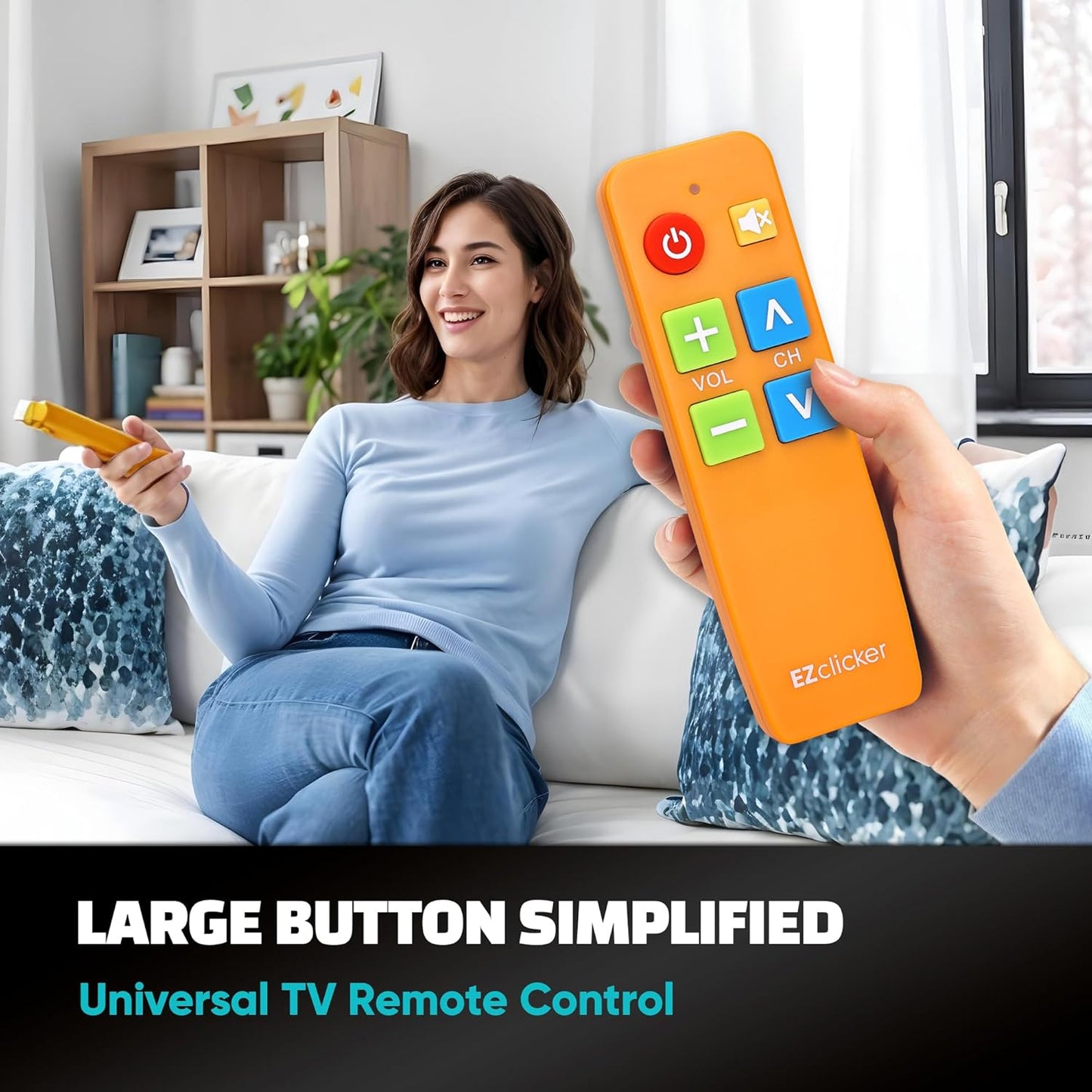 EZClicker (2xAAA TV Remote for Seniors, Extra Simple Big Button Remote (Orange) Works with Major TV Brands, NOT