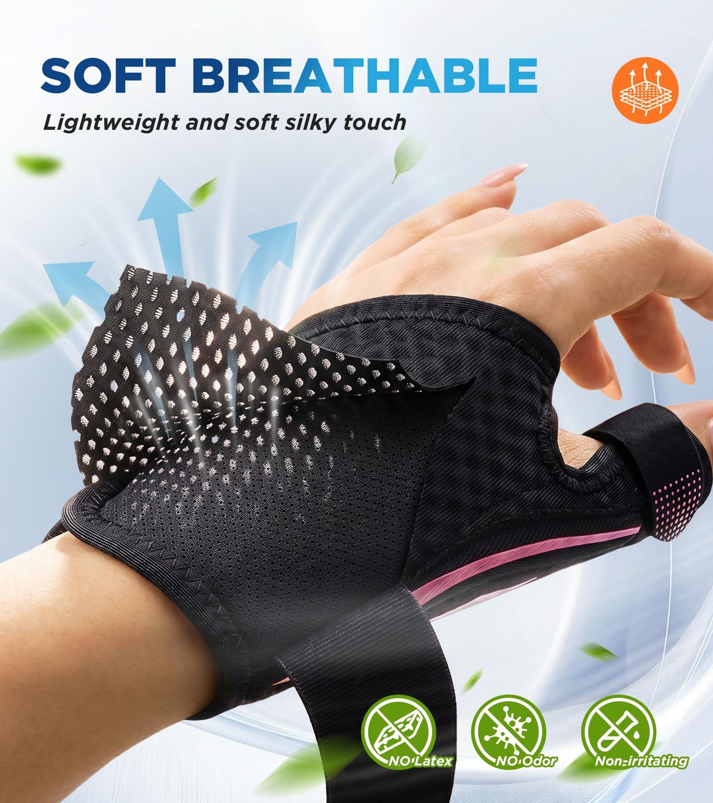 FITSOON Thumb Support Brace | Upgraded Thumb Spica Splint Stabilizer Pain Relief Night Support for De Quervain’ s Tenosynovitis Trigger Finger Arthritis Sprains | Breathable Fabric (Pink/Black, S/M _ Fit both hands)