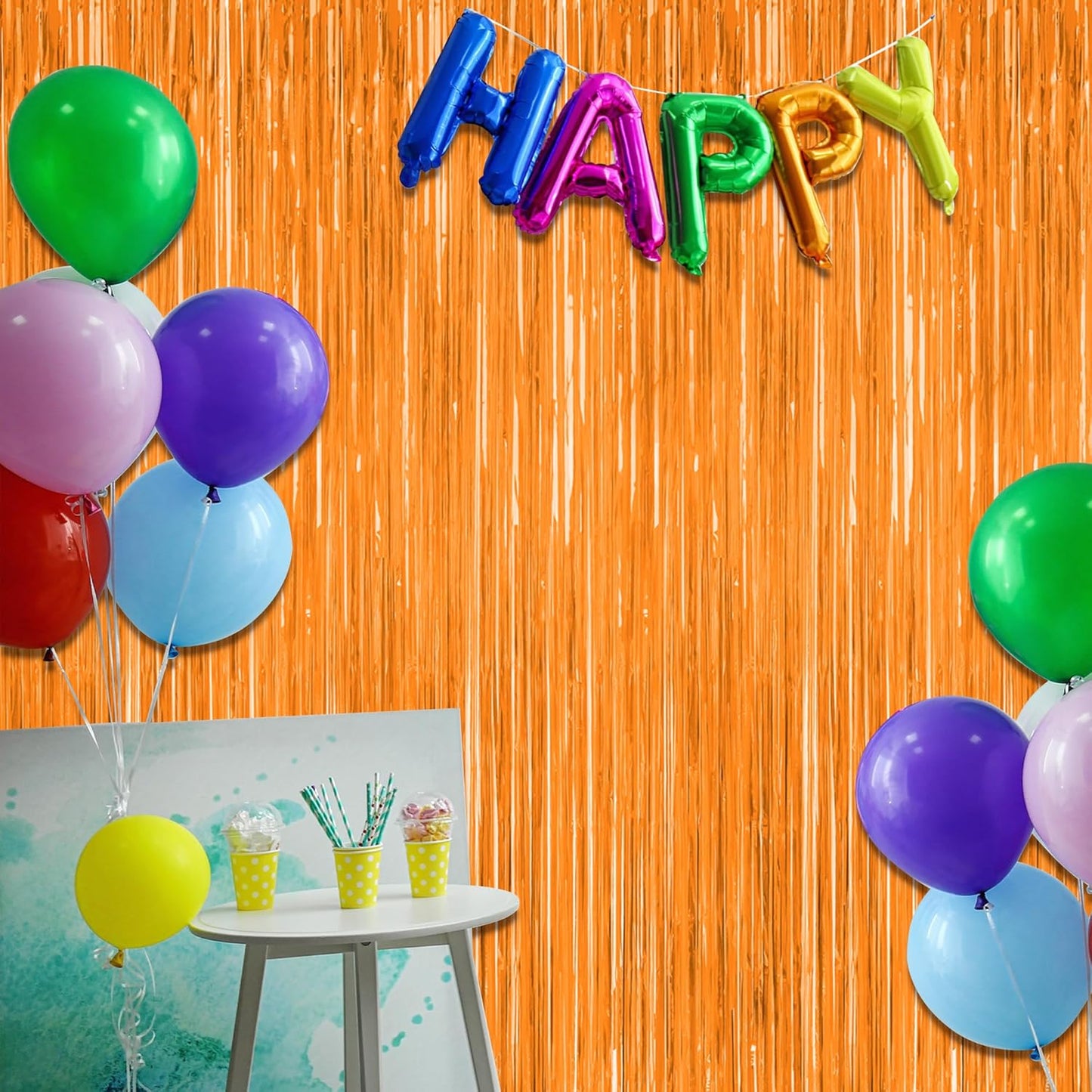 Skiennix 2 Pack Backdrop Curtains - 3.28 FT x 7.05 FT Orange Tinsel Foil Curtains for Parties & Events
