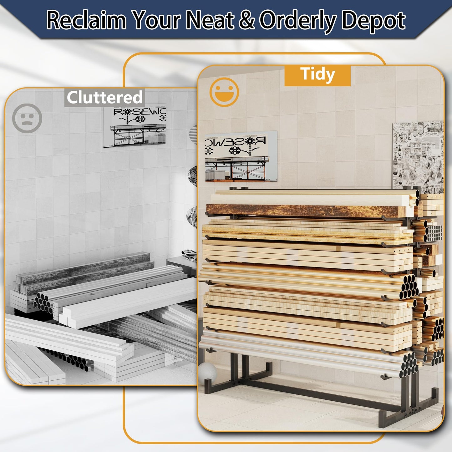 UODENGA 7-Tier Steel Storage Rack,Detachable Lumber Storage Rack,Load 2000 Lbs Heavy Organizer Shelf for Garage Shed Basement(No Wheel)