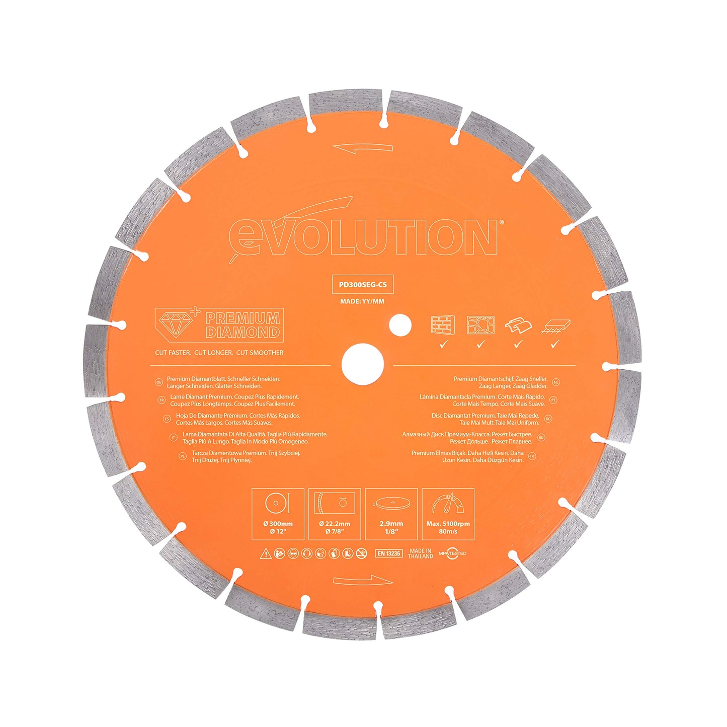 Evolution Power Tools Premium Diamond Blade 12-Inch for Disc Cutter, Concrete Saw | 1 Inch Arbor | High Diamond Concentration | Segmented Diamond Blade for Masonry, Brick, Stone, Roof Tile, Concrete