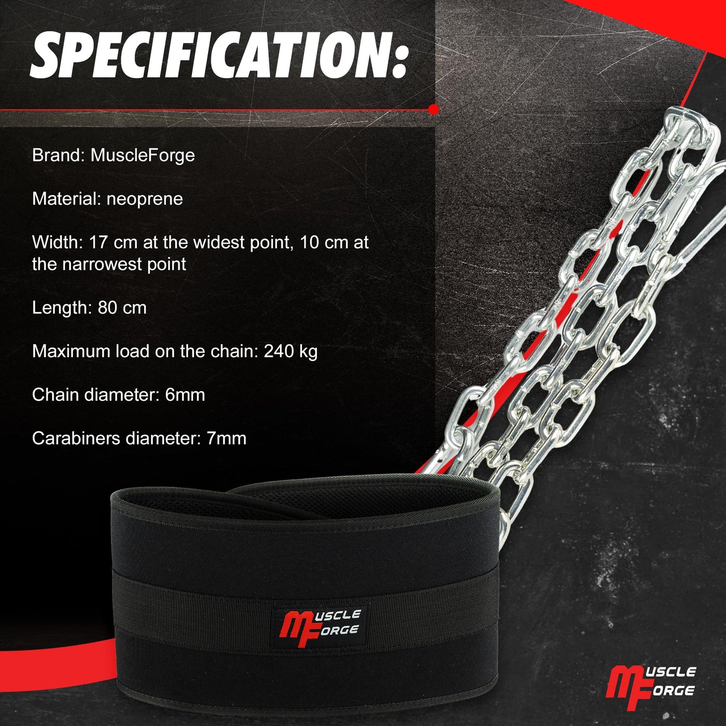 MuscleForge Weighted Dip Belt, Weight Lifting Pull Up Belt up to 530 lbs for Weighted Pullups with Chain and Carabiner, for Men, Strength Training, Bodybuilding
