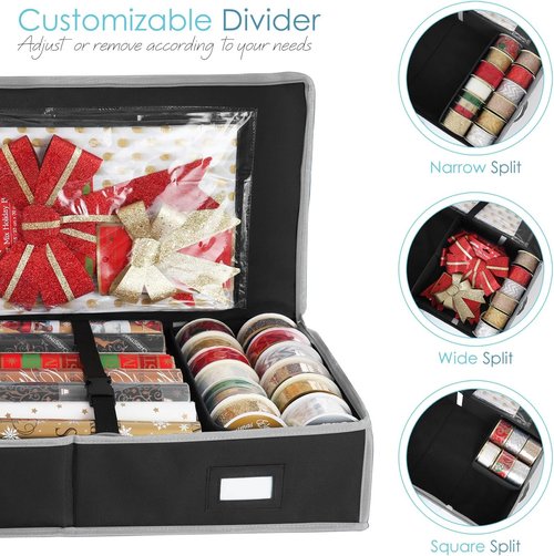 Hearth & Harbor Wrapping Paper Storage Container | Tear-Proof Organizer for Up to 22 Rolls - Christmas Design