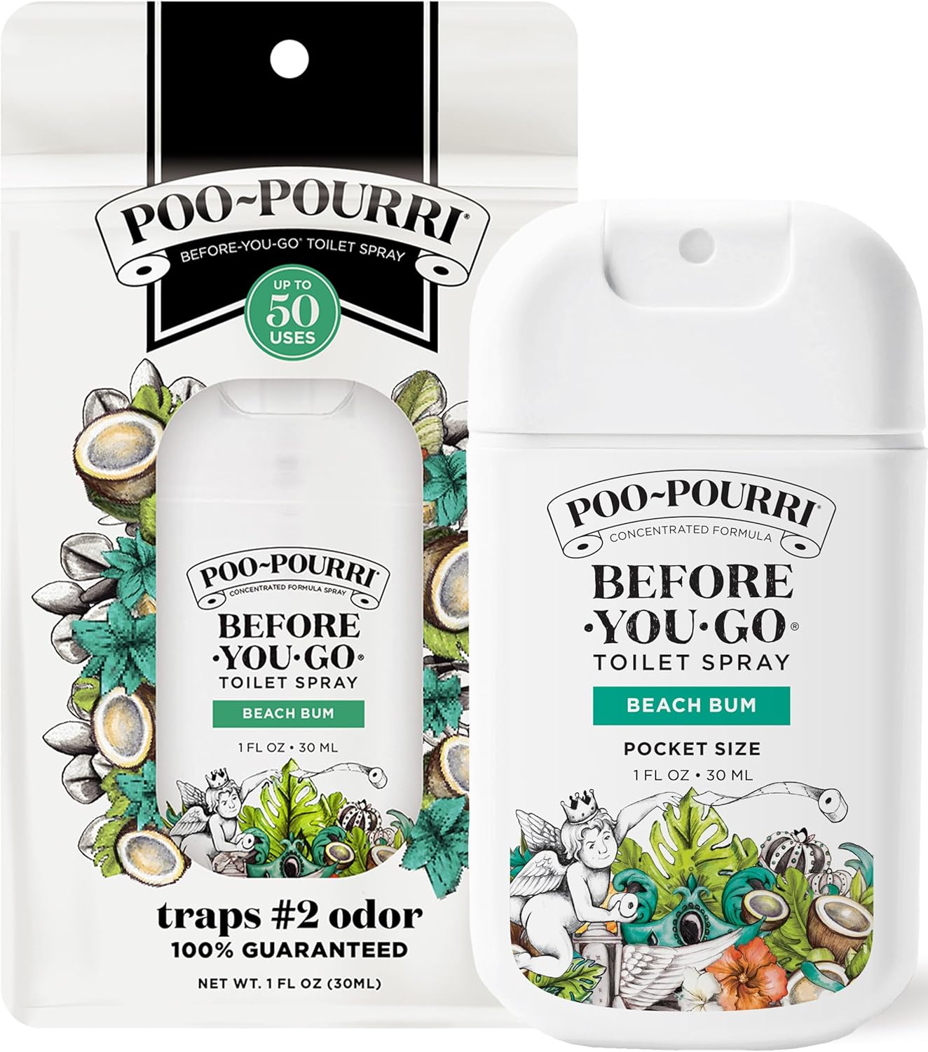 Poo-Pourri Pocket Toilet Spray - Travel Essential for On-The-Go Odor Control | Beach Bum, 1 Fl Oz