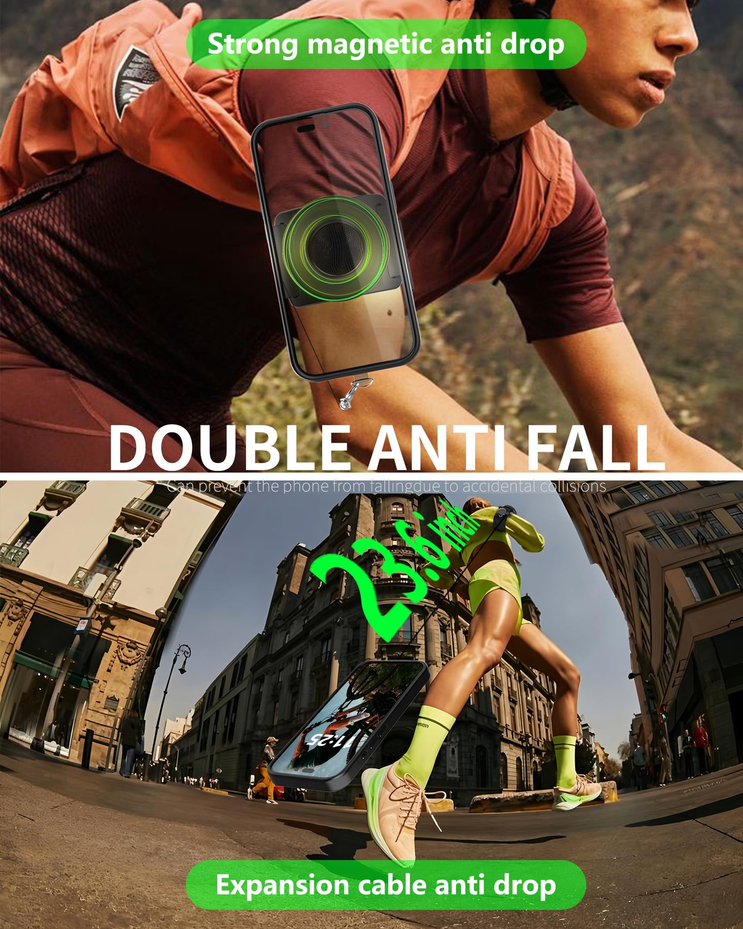 Running Phone Armband&Wristband Holder, Upgraded N52 Magnetic Telescopic Anti-Drop Lanyard, 360° Rotatable Strap for iPhone Samsung Android