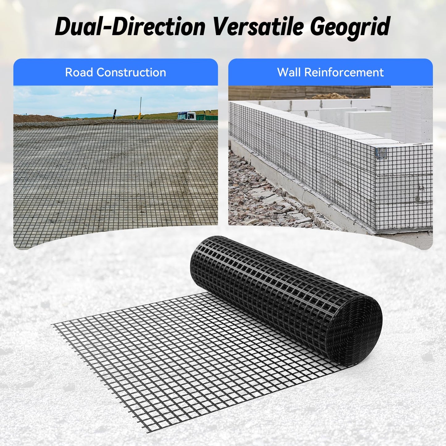 DRKSBesto 3ft x 65ft Bi-Directional Fiberglass Geogrid for Retaining Wall with 50kN tensile Strength. Ideal for Driveway, Slope Reinforcement, Landscaping, terraces, and Parking Lots.