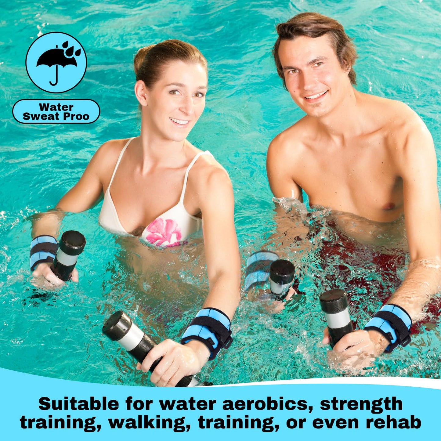 Hollowfly 2 Pairs Ankle Wrist Weights for Land or Aquatic Exercise Aqua Cuffs Aqua Aerobics Fitness Bands for Ankle and Wrist Adjustable Weights for Swimming Pool Workout Equipment(Blue,1lb)