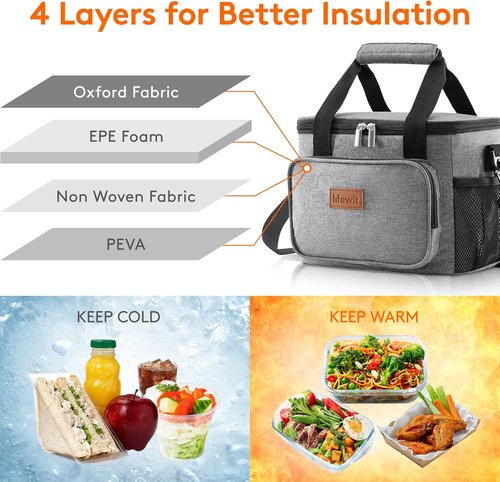 Lifewit Insulated Lunch Bag - Soft Cooler Tote for Adults | Gray 12-Can Capacity (9L)