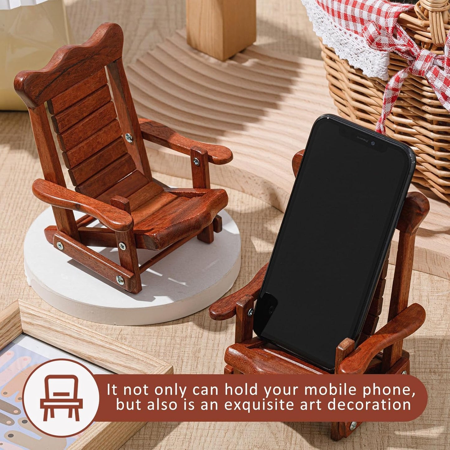 2 Kingdder Pcs Christmas Wood Cell Phone Stand Gifts Folding Chair Wooden Phone Holder Adjustable Office Cellphone