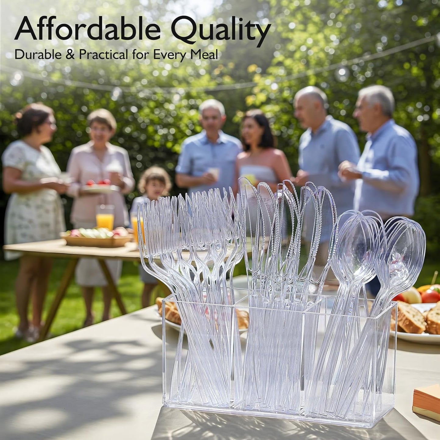 Skiennix Disposable Plastic Silverware Set - Heavy Duty Forks & Spoons, 200 Count, BPA Free for Parties & Events