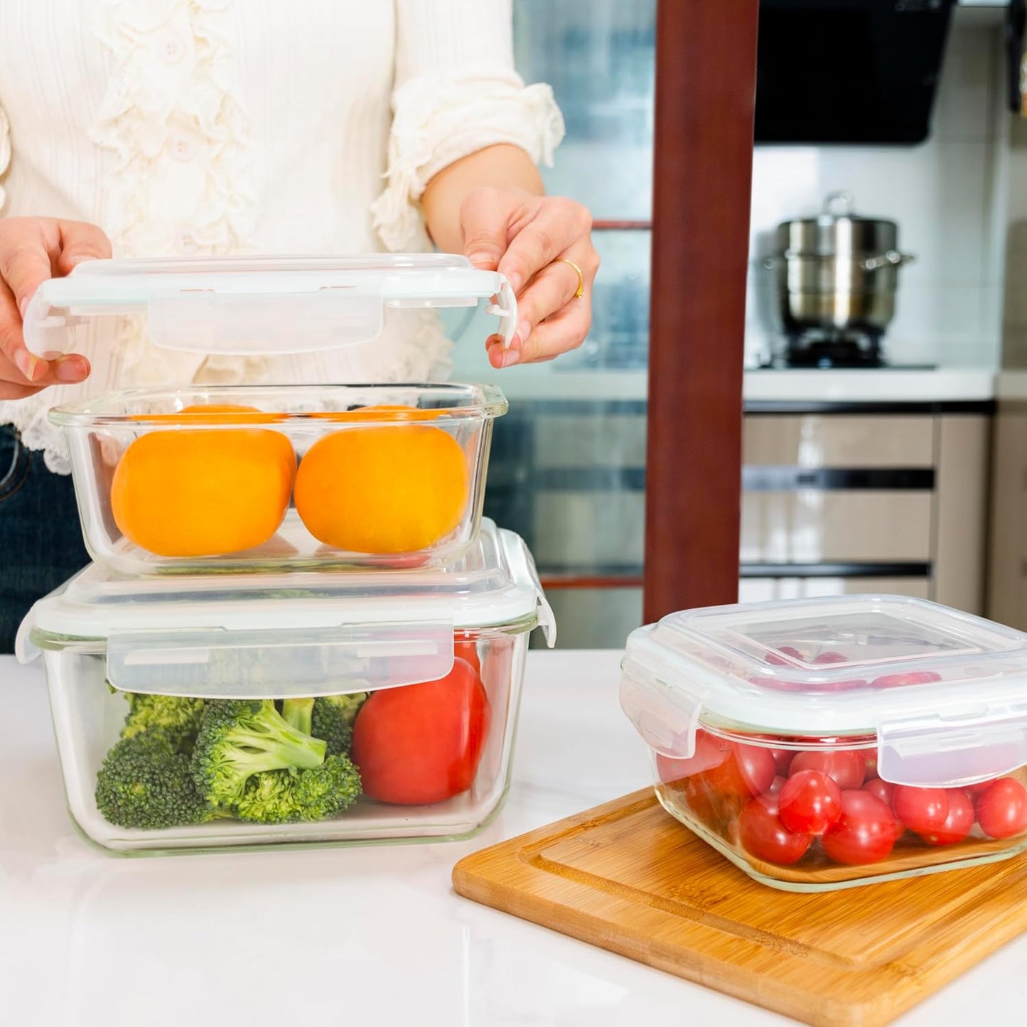 Razab Glass Food Storage Containers Set - 6 PC Airtight Meal Prep Containers | 74, 40 & 18 oz, Freezer Safe