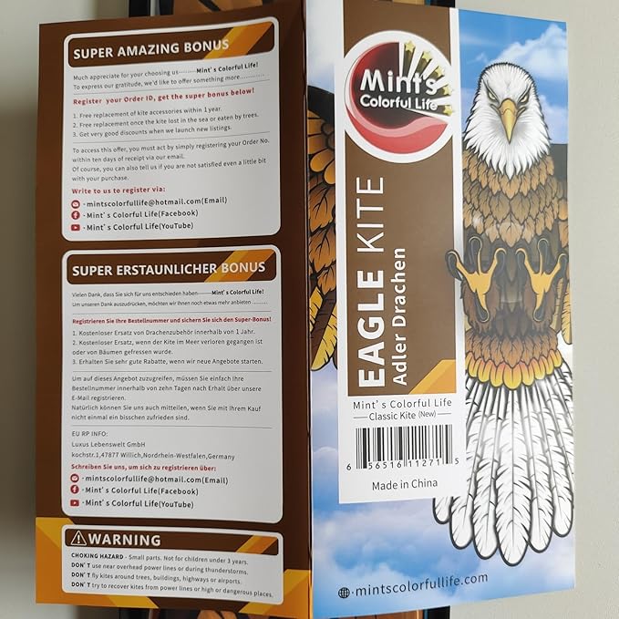 Bald Eagle Kite for Adults and Kids, Huge Kites Easy to Fly Single Line Kite for Beach Trip