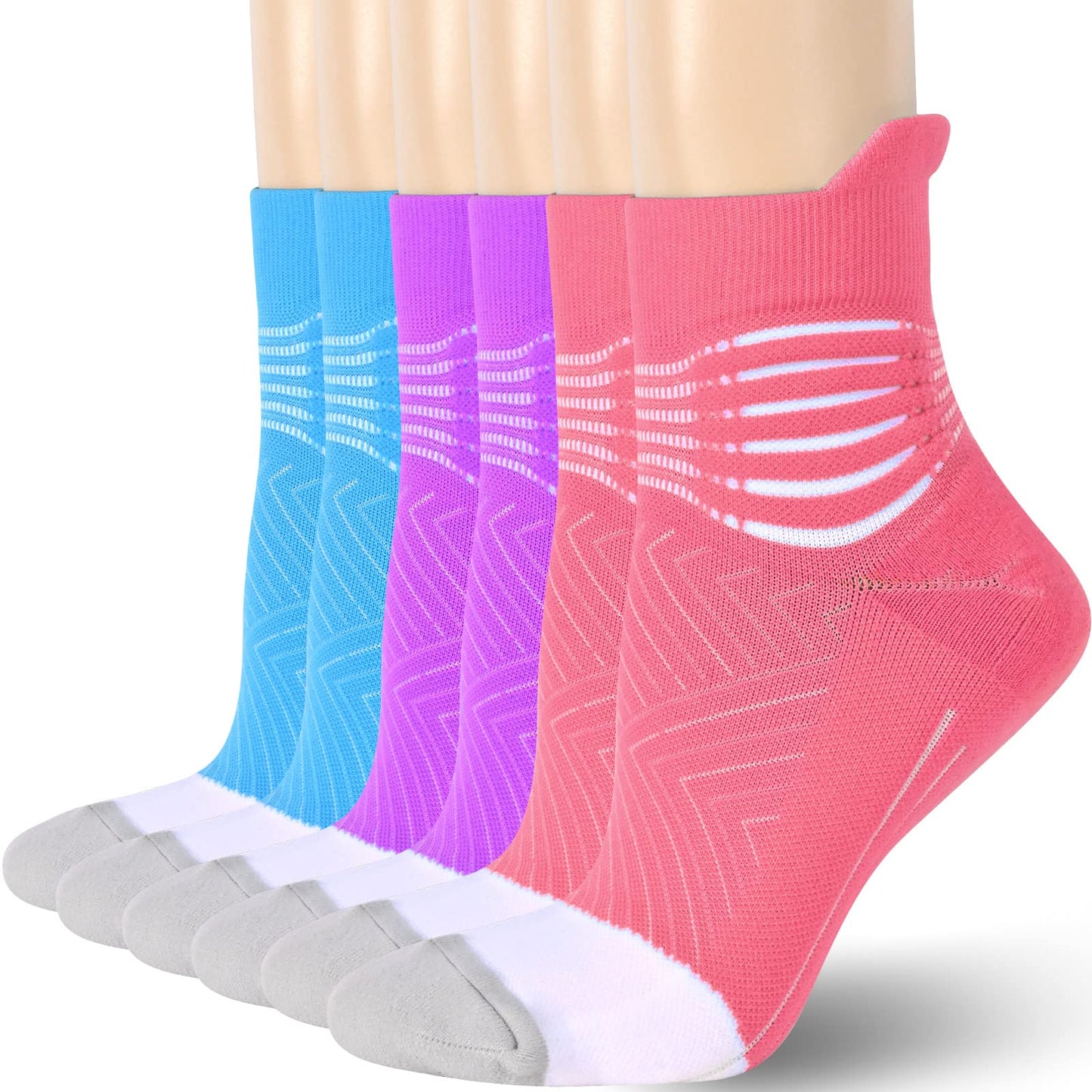 IRAMY Compression Ankle Support Running Socks Women Wicking 3 Pairs Quarter Athletic Cushioned Plantar Fasciitis Socks