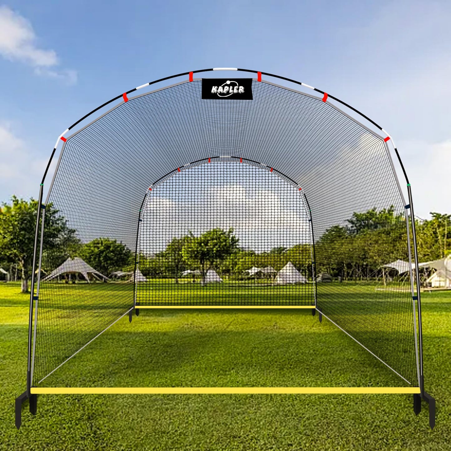 Kapler Baseball Batting Cage Net - 13ft x 10ft x 8ft Secure Steel Frame and Heavy Duty 4 Ground Stakes - Solo or Team Training for Backyard Field Outdoor Indoor Use