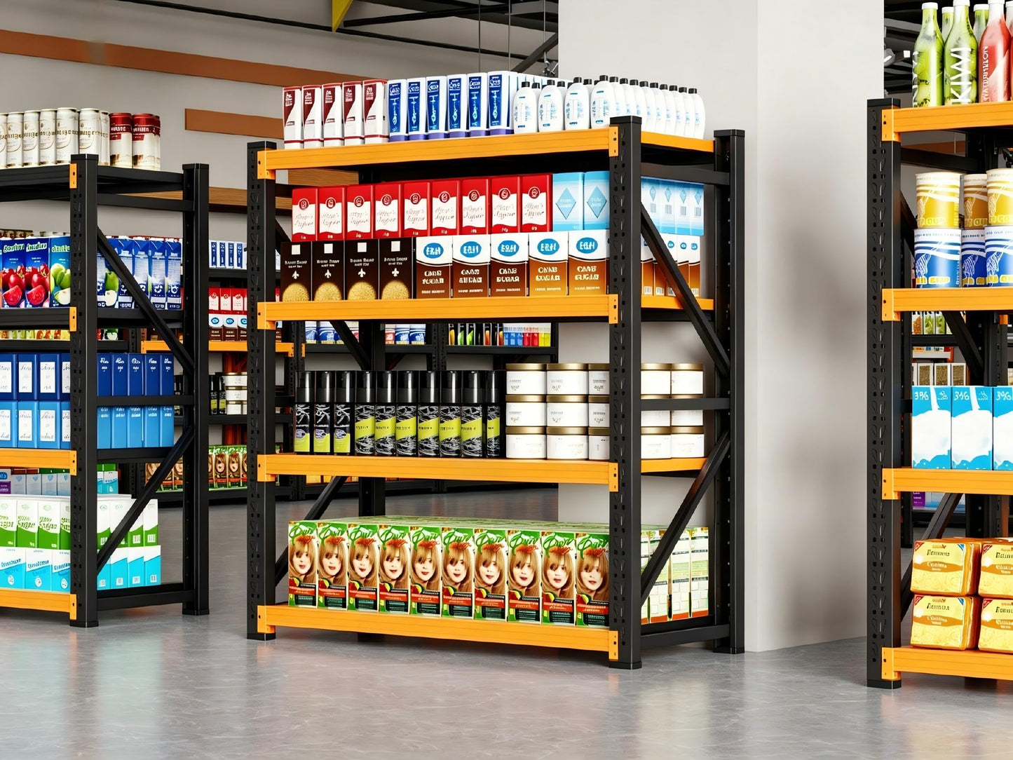 Kobito 59" W Garage Storage Shelves,3000LBS Garage Shelving Heavy Duty Adjustable Shelving Unit,4 Tier Metal Utitly Shelves Industrial Shelving for Warehouses,Basement,Black-Orange