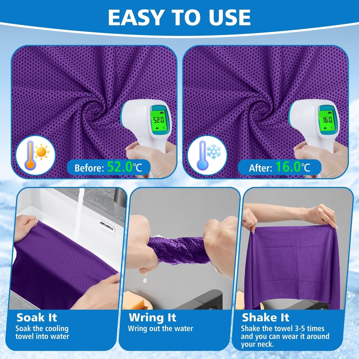 PJPSAA 24 Pack Cooling Towels Bulk for Neck and Face 40"x12" Ice Cooling Sweat Rags Microfiber Soft Breathable Soft Chilly Towel for Yoga Golf Sport Running