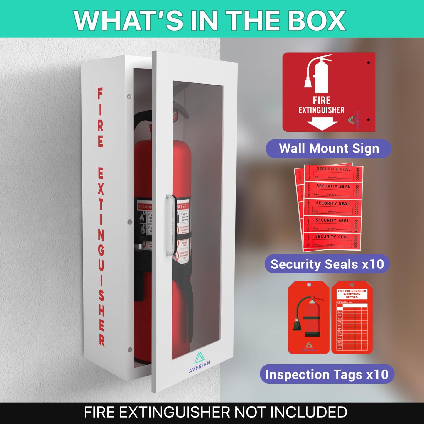 Averian White Fire Extinguisher Cabinet – Heavy-Duty Steel Wall Mount Box with Magnetic Door | Fits 5–10 lb Fire Extinguishers | Complete Fire Box Kit Inside The Package (24.6" H x 10.6" W x 5.9" D)