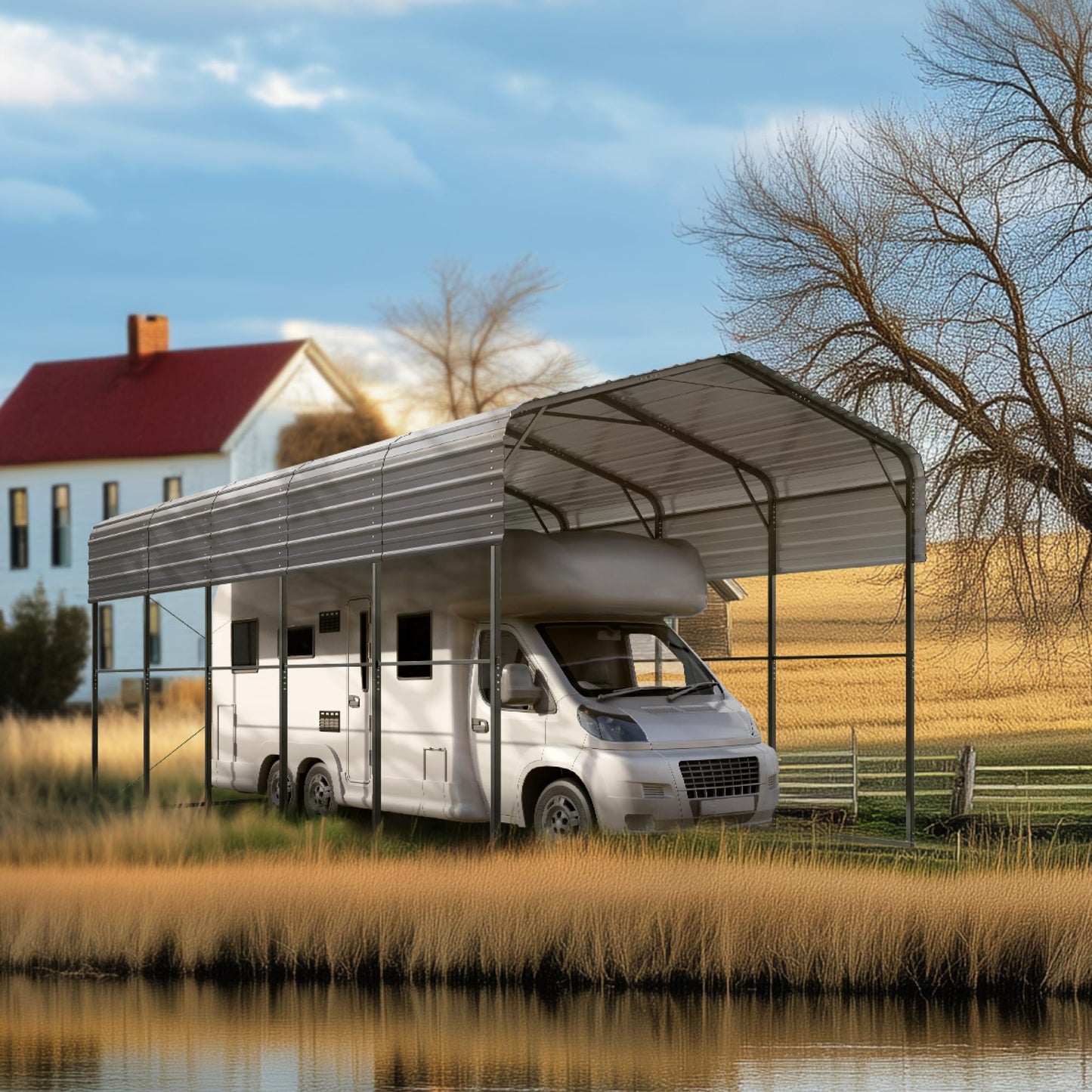 Sophia & William 14x25x13FT Heavy-Duty RV Carport Extra-Tall Shelter for Class A/B/C RVs, Trailers & More (Galvanized Steel Roof), Dark Grey