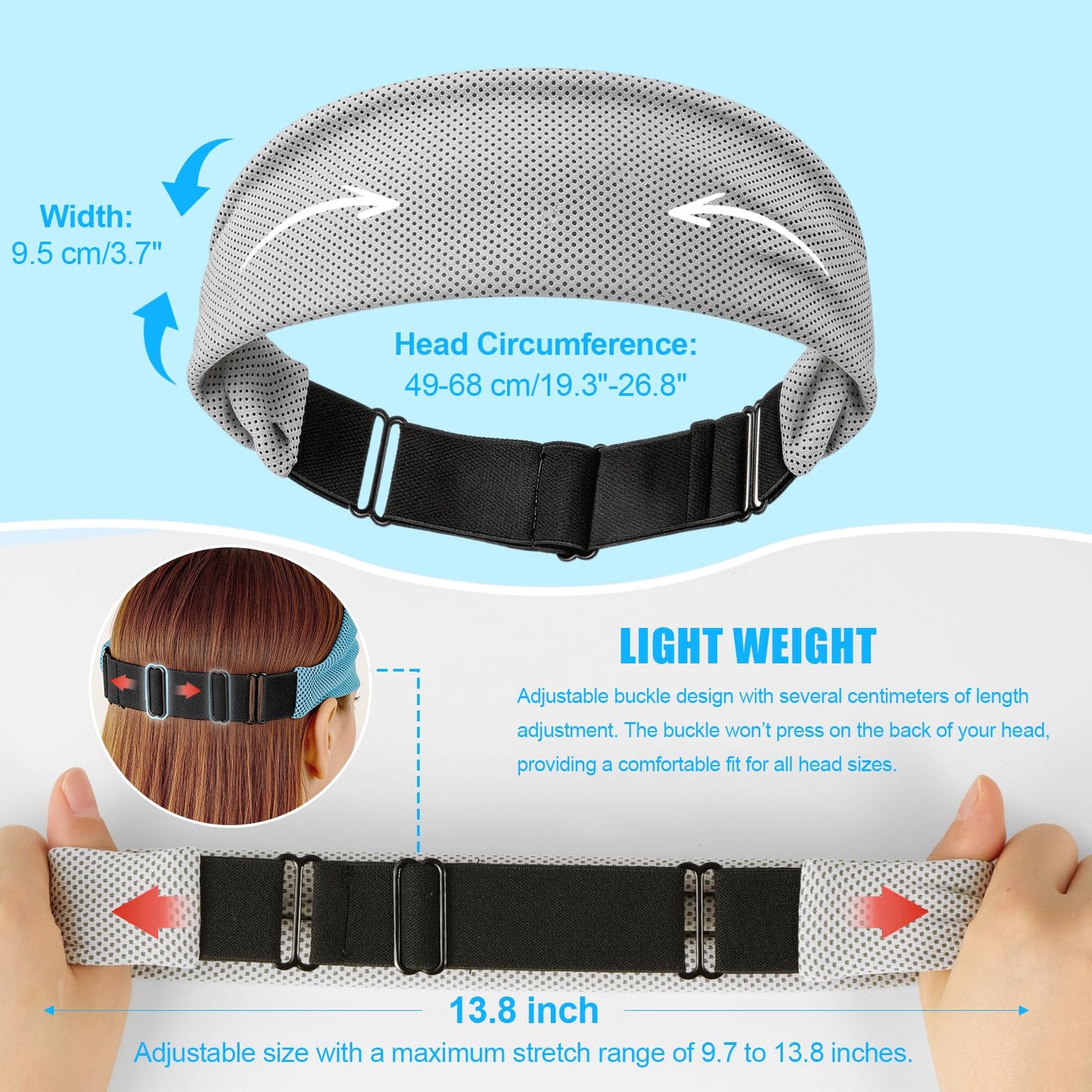 CSITE Cooling Headbands for Women&Men - Adjustable Non-Slip Sweatbands, Instant Cooling Moisture Wicking Sports Headbands for Running Yoga Fitness Gym