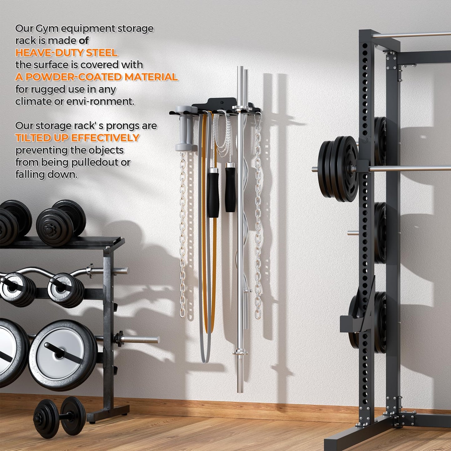 XZHXFX Gym Home Storage Rack, Multi-Purpose Heavy Duty Rack for Resistance Bands, Jump Ropes, Lifting Belt, Fitness Bands, Barbells, Home Gym Accessories Hanger with 6 Hooks