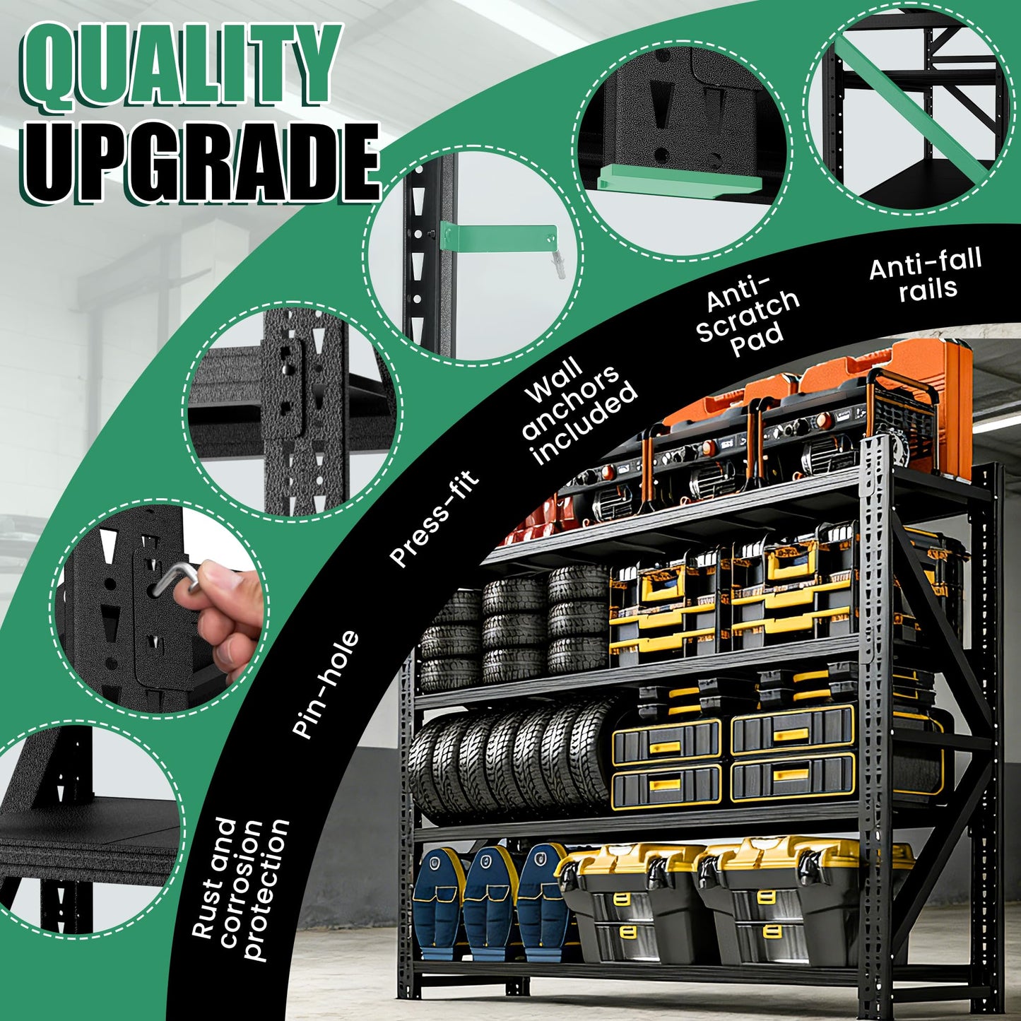 VIYET 4-Tier Heavy Duty Garage Shelving,Industrial Shelving for Maximum Capacity,Garage Storage Racks Heavy Duty Steel Shelves,Ultra-Wide Metal Rack for 3‑Car Garages,Warehouses