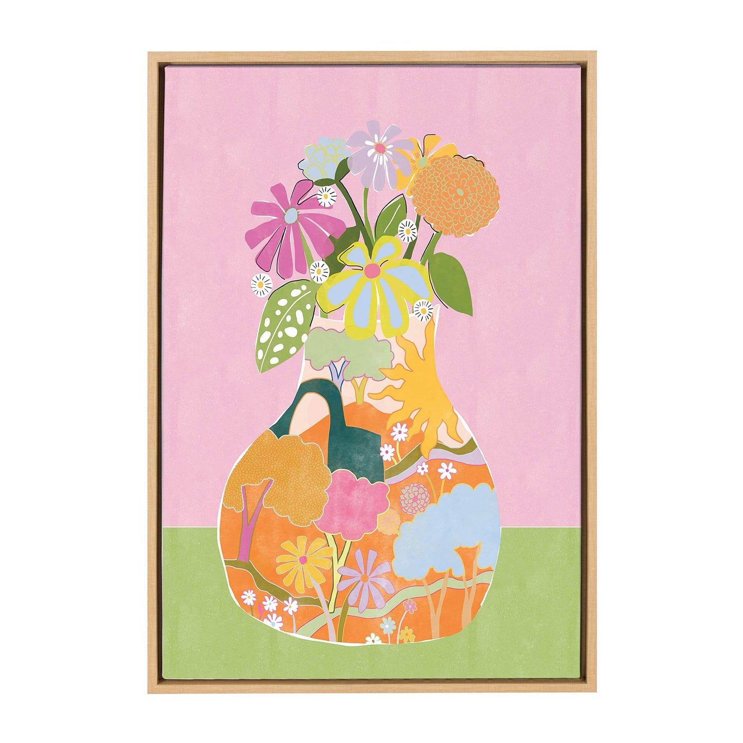 Kate and Laurel Sylvie Miracle Vase Framed Canvas Wall Art by Alja Horvat, 23x33 Natural, Floral Art for Wall