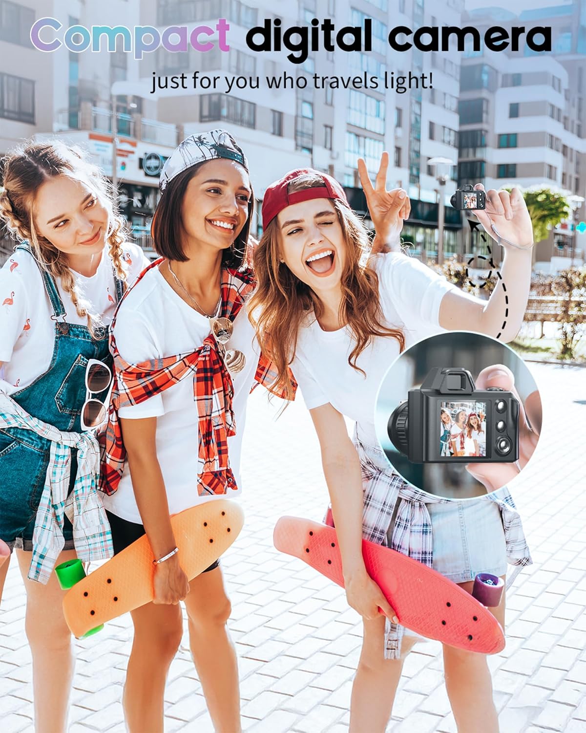 WZVZ 1080P 32GB Mini Digital Camera, Portable Camera for Photography with SD Card, Key Card Clip Chain for Teenagers