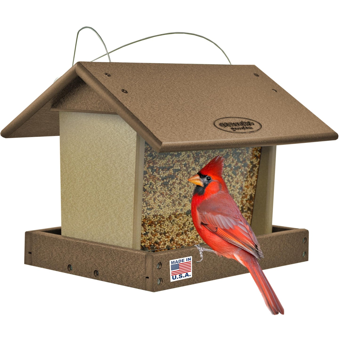 DutchCrafters Poly Hanging Hopper Bird Feeder, Large Hanging Bird Feeder for Outside, Outdoors - Amish American Made (Tudor Brown & Weatherwood)