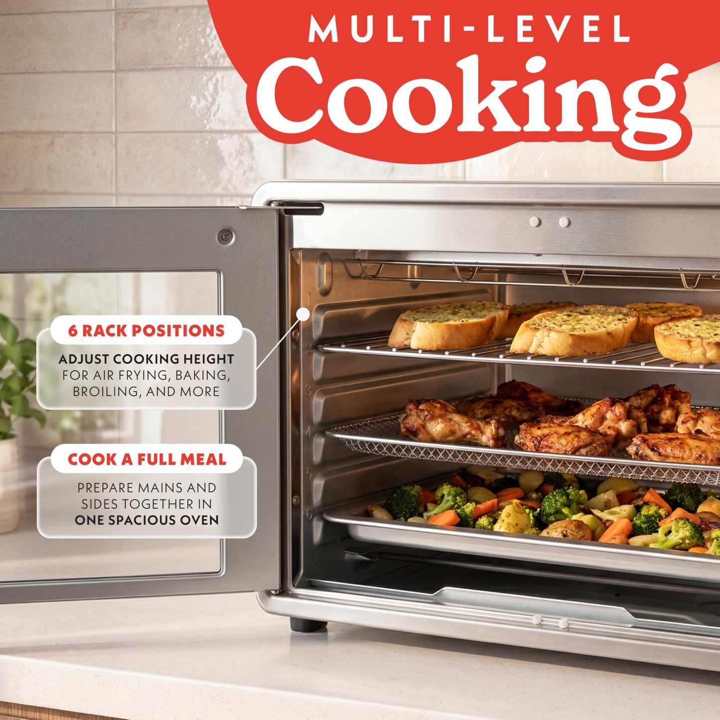 Gourmia French Door Air Fryer Oven - 37 Qt Large Capacity Convection Toaster Oven, FryForce 360°, Digital Display, 12 Cooking Presets, Dehydrate, Fits 13” Pizza, Dishwasher-Safe, Stainless Steel