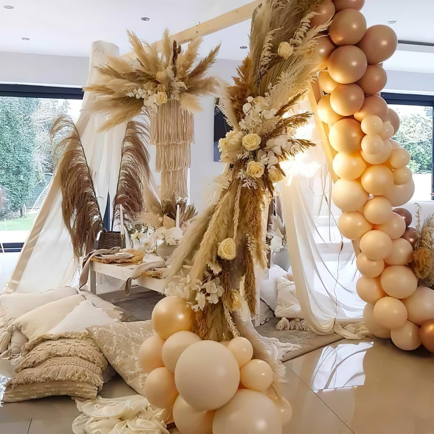 PartyWoo Nude Balloons - 100 Pcs Beige & Apricot Balloon Arch Kit | 5-36 Inch Sizes for Events