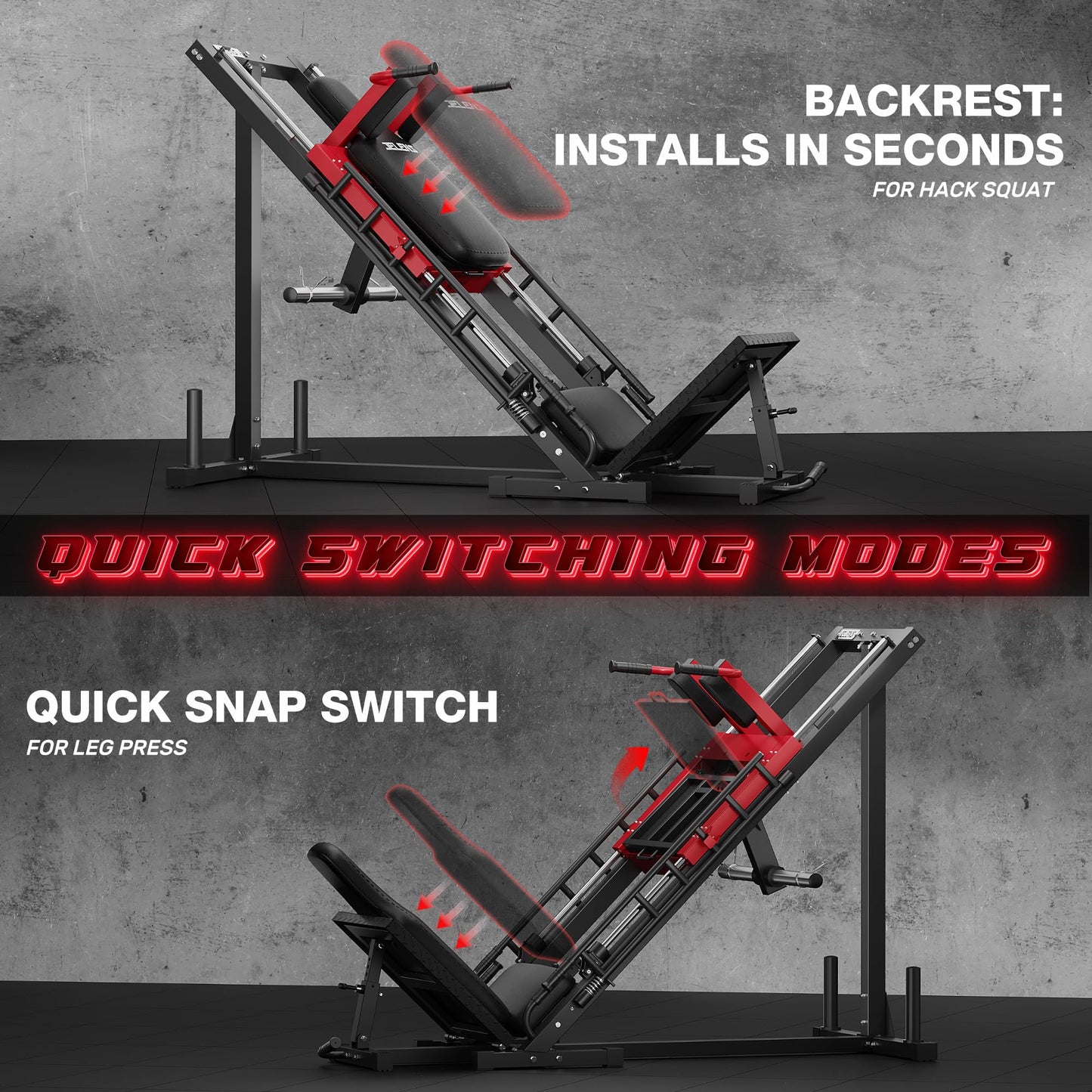 JELENS Leg Press Hack Squat Machine, Leg Machine for Home Gym with Linear Bearing, L11 Professional Adjustable Leg Exercise Machine, Lower Body Workout (Red, Classical)