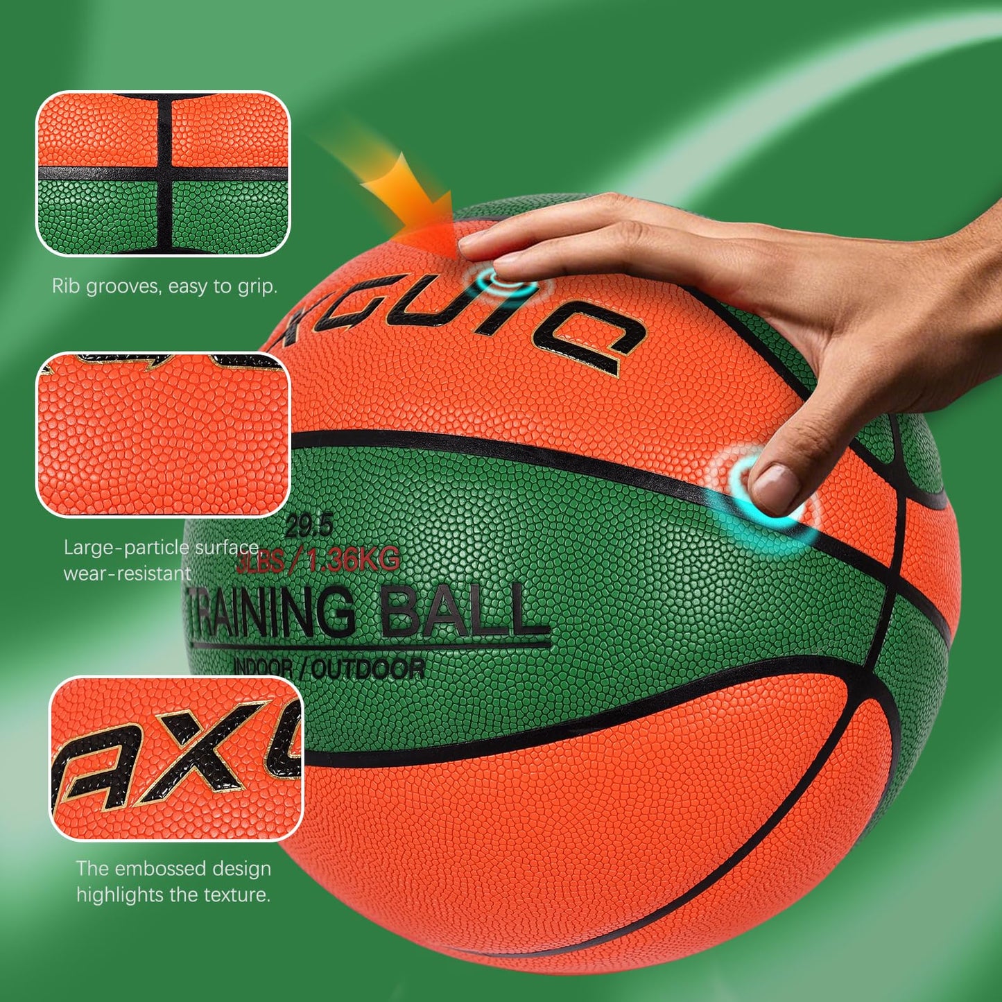 AXGUIQ 3LBS Weighted Heavy Training Basketball 29.5" for in& Outdoor Improving Dribble Up Basketballs Handling Dribbling Passing Rebounding Skills Size 7 Weighted Heavy Training Basketball Equipment
