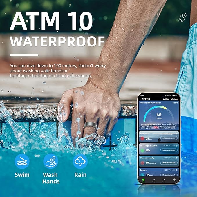 Smart Ring for Women Men, Health Fitness Tracker, 10ATM Waterproof Ring for iOS and Android, No Subscription Fee(Silver, 7)