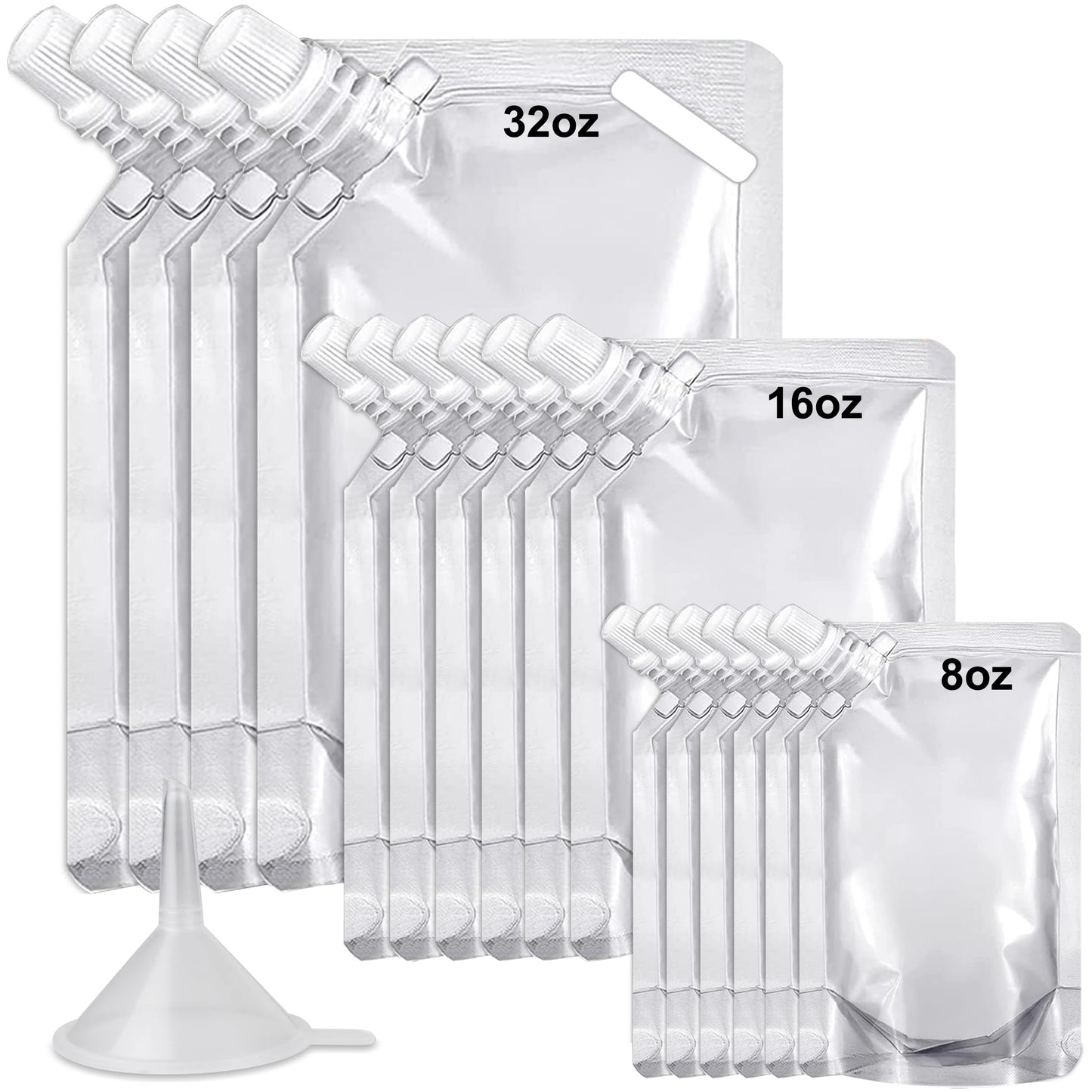 Plastic Flasks, AIDOIT Reusable Cruise Flask Pouches Leak-Proof Flask Pouches Juice Bags for Travel, Concerts, Outdoor Sports Camping (17 Pcs,8oz x6,16oz x6,32oz x4,Funnel Kit)