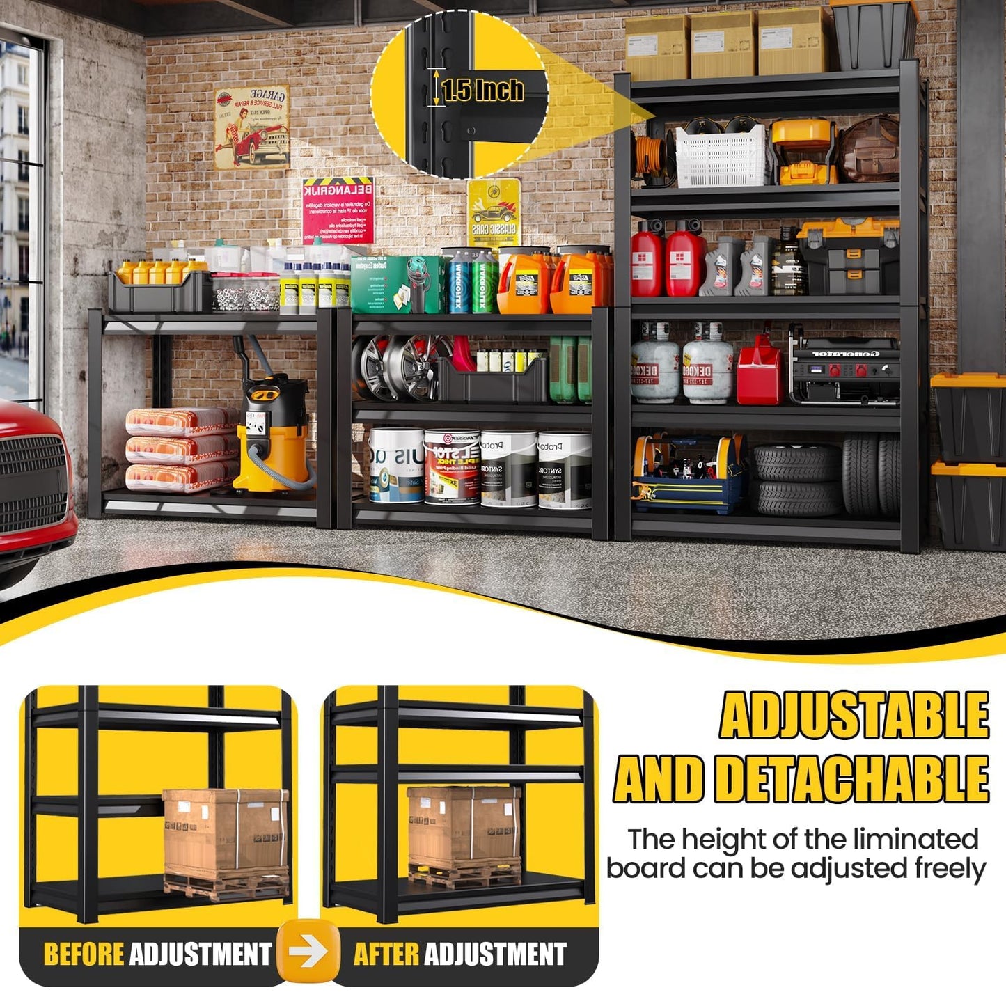 CVGFDR 5-Tier Garage Shelving Heavy Duty, Adjustable Garage Shelves, 3000LBS Metal Shelving Unit, Garage Storage Shelves, Utility Storage Rack Shelf, Shelves for Garage Storage, 72" H×45.7" W×20" D
