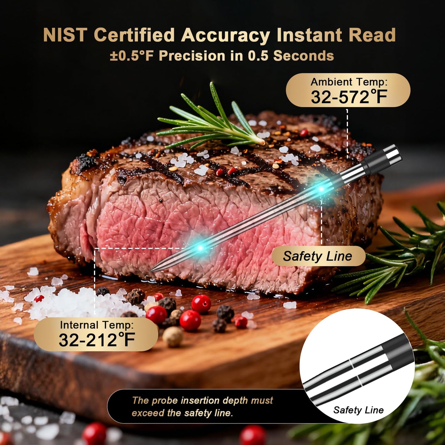 TASTYTI Wireless Meat Thermometer Digital with 4 Probes - 800FT Bluetooth Food Cooking Thermometer, Dual Sensors with NIST Certified Accuracy, Standalone Base for Kitchen Grill BBQ Oven Smoker