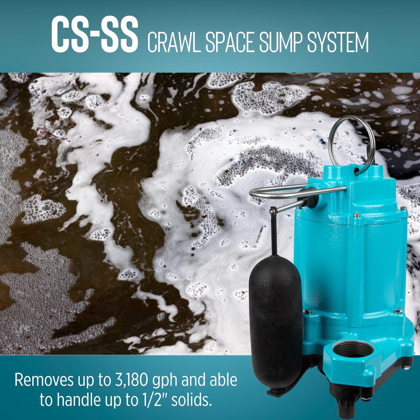 Little Giant CS-SS 115-Volt, 1/3 HP, 3000 GPH Pre-Packaged Automatic Crawl Space Sump System with 20-Ft. Cord, Blue/Black, 14940655
