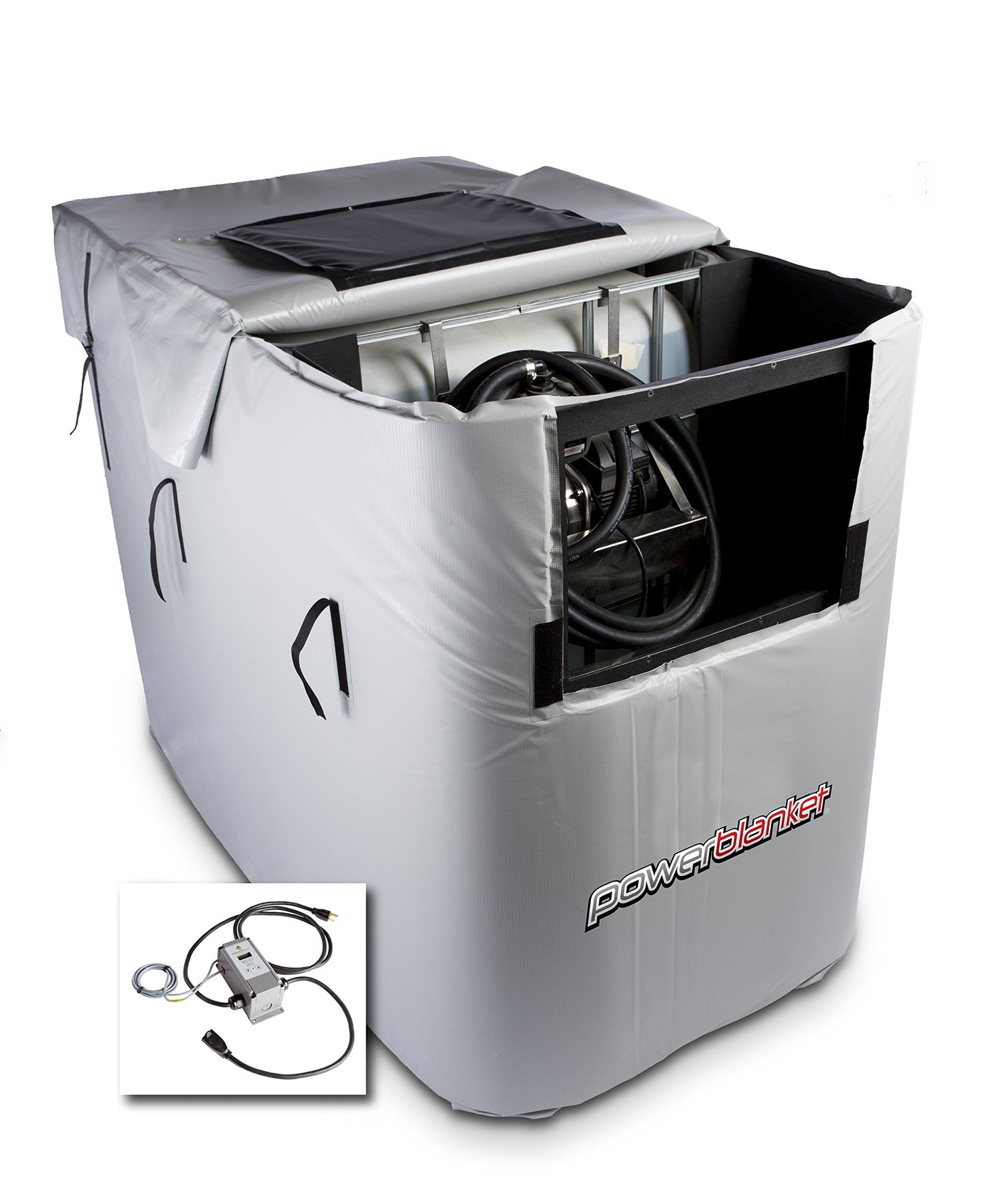 Powerblanket 330 Gallon Industrial DEF Tote Heater with Adjustable Thermostat Controller, Insulated Lid, Industrial Grade Gray Vinyl and Heavy Duty Straps.