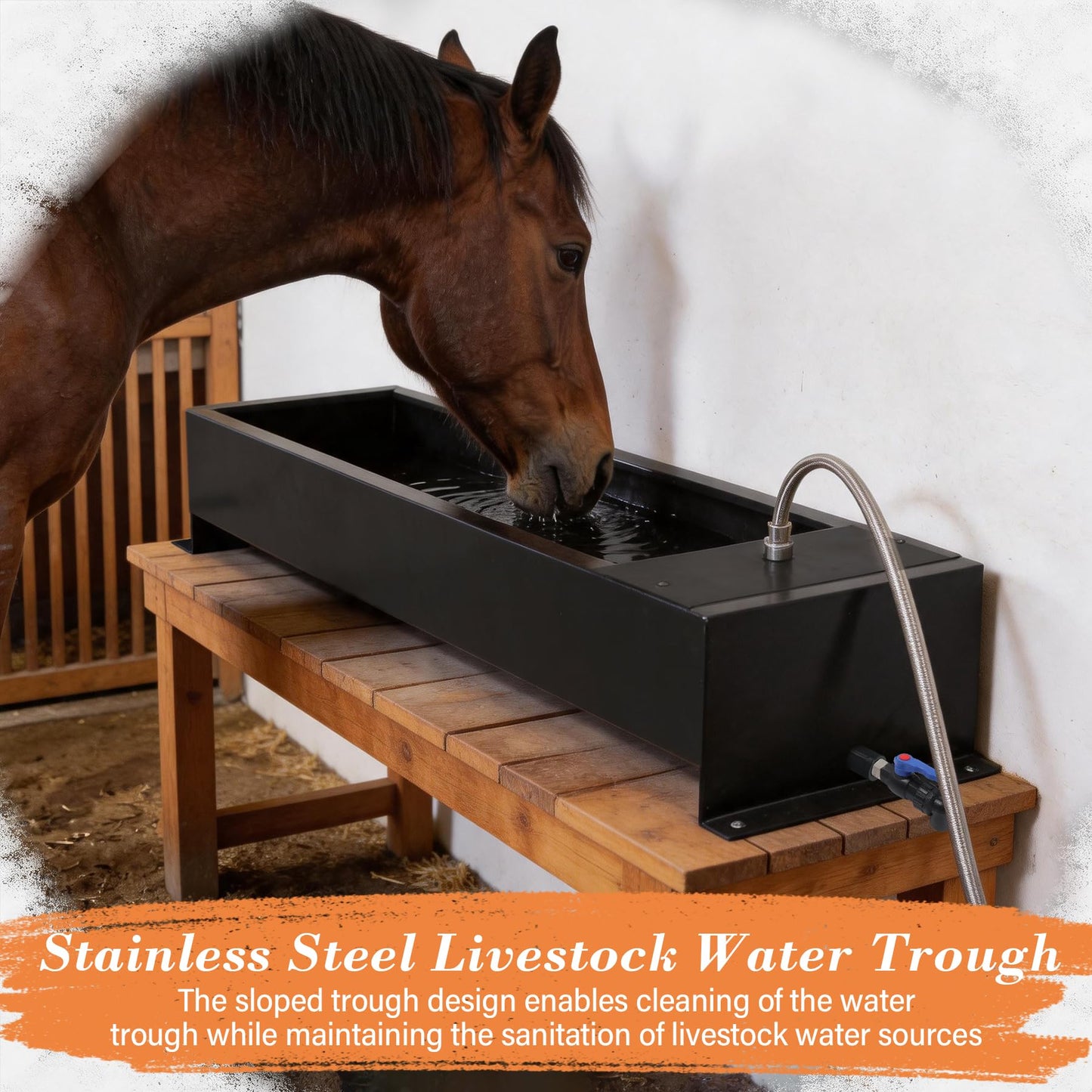 Domivans Animal Drinking Water Bowl - 12 Gal Stainless Steel Livestock Water Trough with Drain Hole, Automatic Waterer Filling Feeder for Cattle Pigs Sheep Horses Dogs, 47.2"*12.4"*5.3"