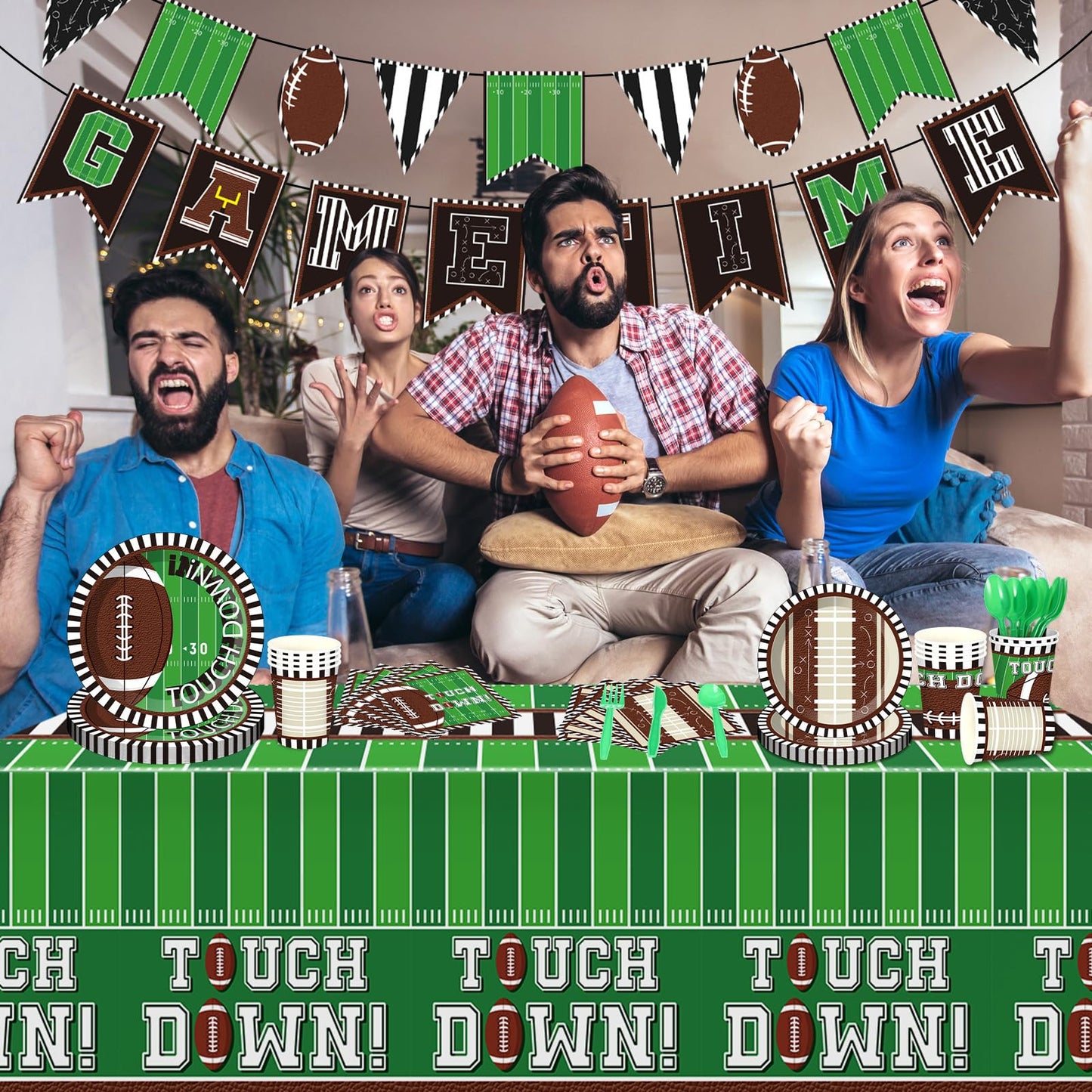 Zhehao 196 Pcs Football Birthday Party Decorations Serve 24 Guests Football Party Supplies Tableware Set Banner Tablecloth Plates Cups Cutlery Straws Napkins for Birthday Day Tailgate Decorations