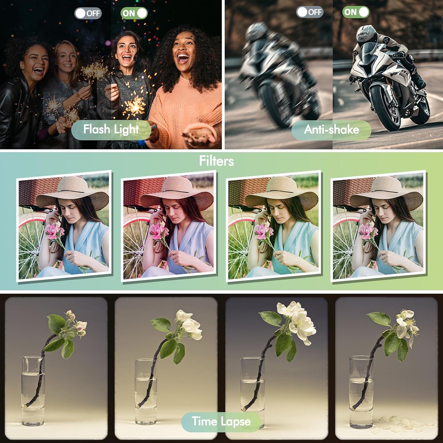 DSOEKEU 4K Lens,48MP 16X Digital Camera for Photography with Front and Rear Autofocus Vlogging Camera