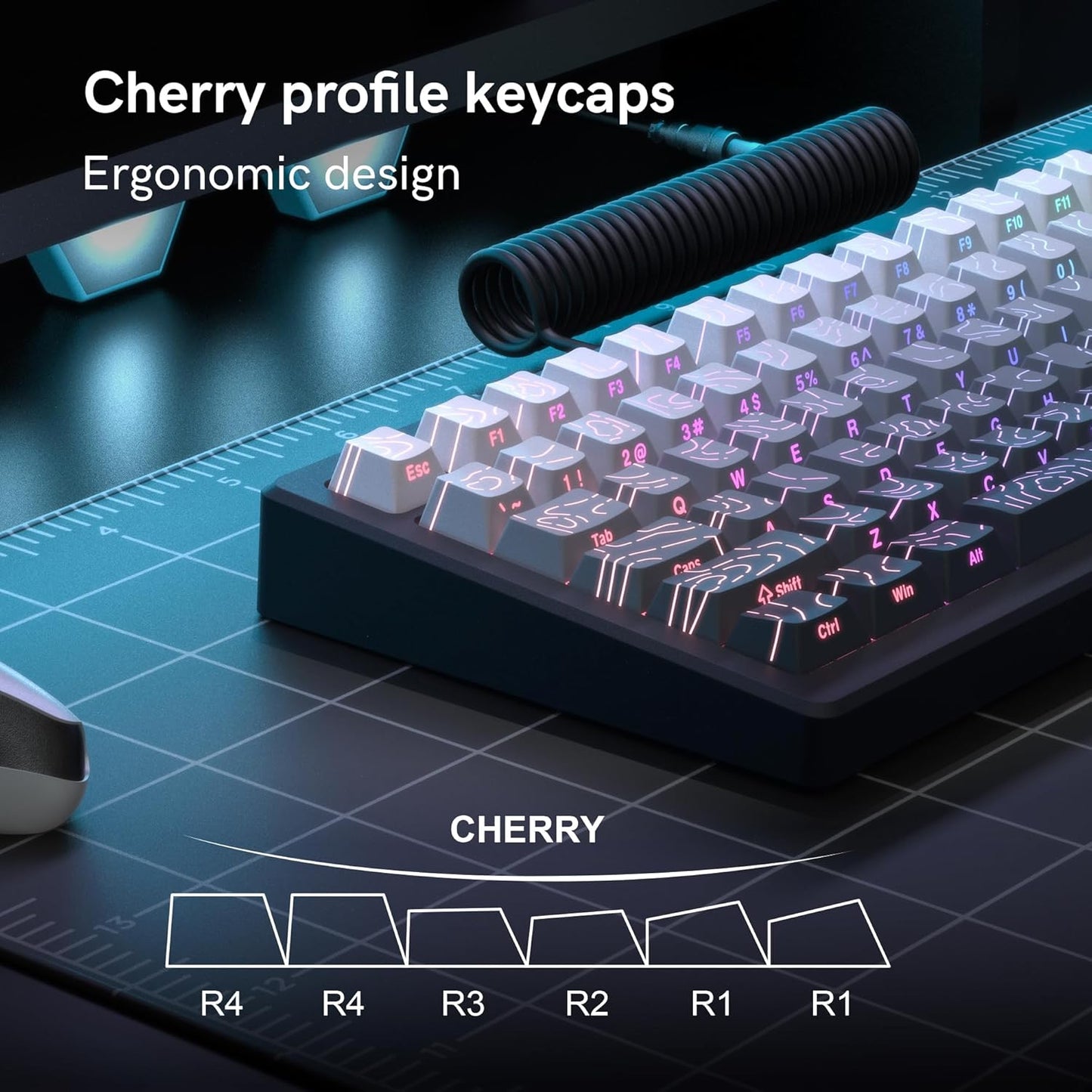 dagaladoo Sets 61/64/66/68/71/75/84/87 White/Grey Topographic keycap Line Backlit Gradient keycaps Shine Through