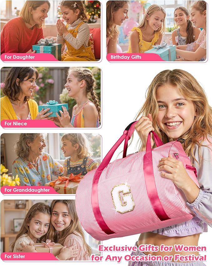Ballet Gift for Little Girls, Girl Gym Bag, Kids Initial Overnight Duffel Bags with Shoe Compartment, Personalized Travel Bag with Makeup Pouch, Dance Recital Gifts for Daughter (Letter W)