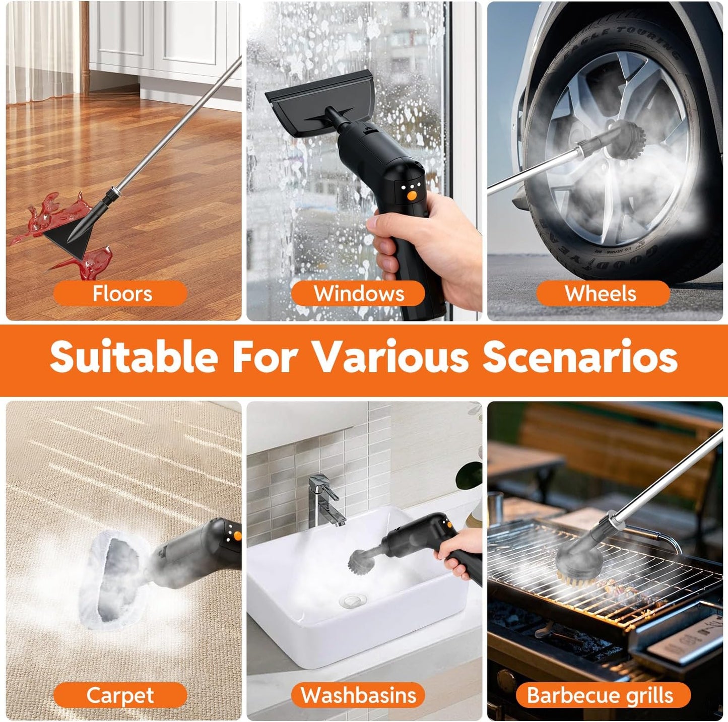 Skiennix Steam Cleaner - Fast Heating Handheld Steamer with 1.6L Tank & 16 Accessories | Ideal for Home & Car Cleaning