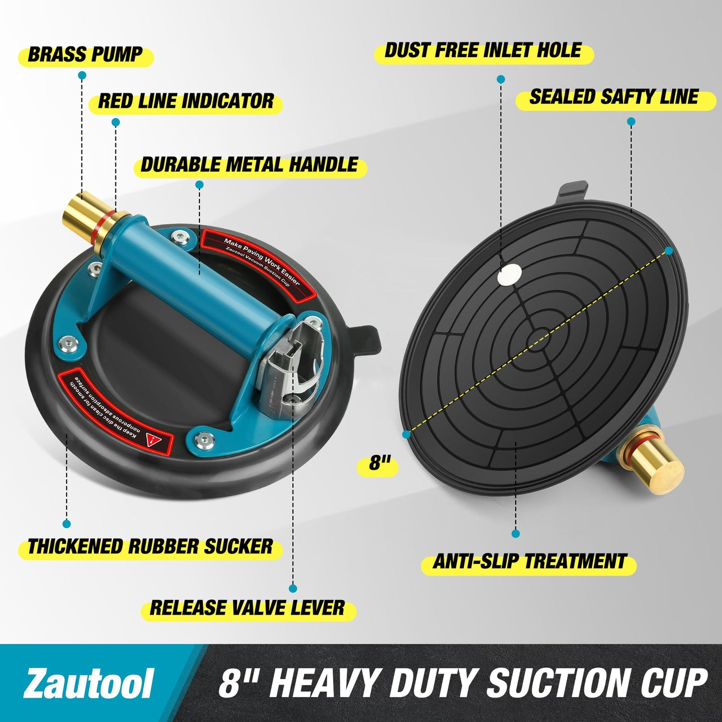 2 Pack 8" Heavy Duty Vacuum Suction Cup with Metal Handle and Brass Pump for Granite & Glass Lifting, 480lbs Load Capacity, Carrying Case
